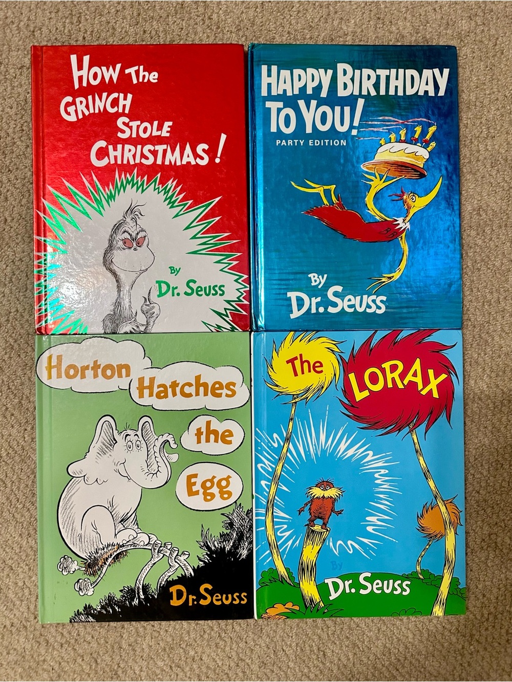 Dr. Seuss Bright Red, Teal, Light Green, Blue Hardcover Book Set